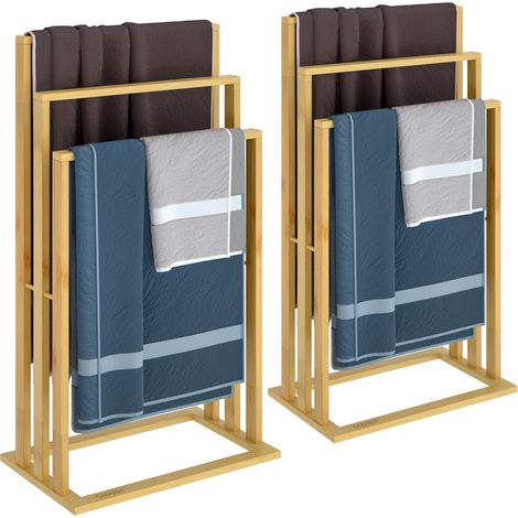 CASARIA® Handtuchhalter Stehend Bambus 3 Stangen 82x40x24cm Handtuchständer Freistehend Holz Handtuchstange Bad 2x