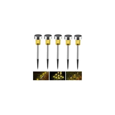 Lampe Solaire Jardin 5 LED Acier Inoxydable Étanche Éclairage Chemin Extérieur Pelouse Lumière Chaude Économie D'Énergie (1/4)