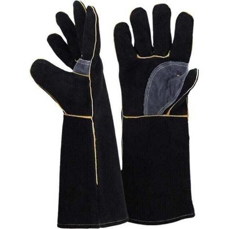 Gants résistants au feu et à la chaleur extrêmes, cuir avec coutures en kevlar, parfaits pour cheminée, poêle, four, grill, soudage, barbecue, mig, support à marmite, traitement des animaux（16 p (1/4)