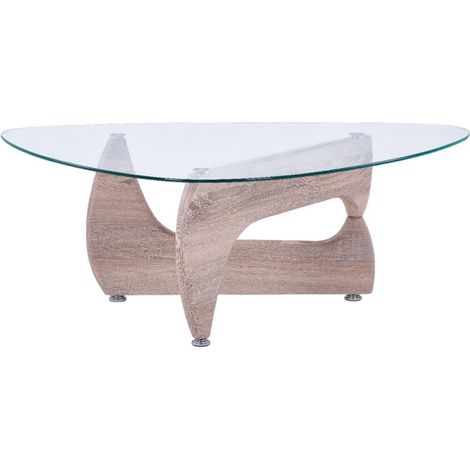 Home Heavenly® - Mesa centro cristal ovalada LUCY con 3 patas de diseño. 110x40x40 cm. Color: Roble (1/5)