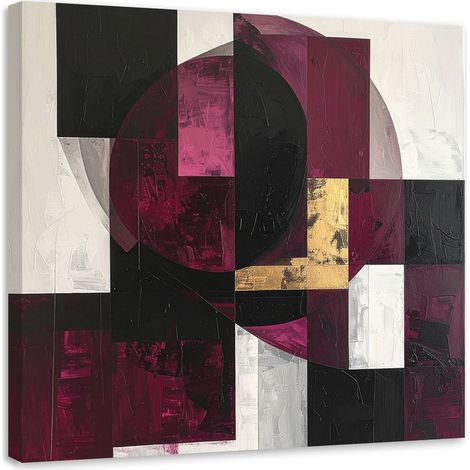 Quadro su tela, Astrattismo geometrico nei toni del bordeaux, 40x40 (1/5)