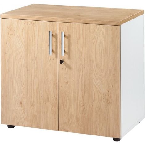 Armoire de bureau bas blanc et naturel Hublo (1/3)