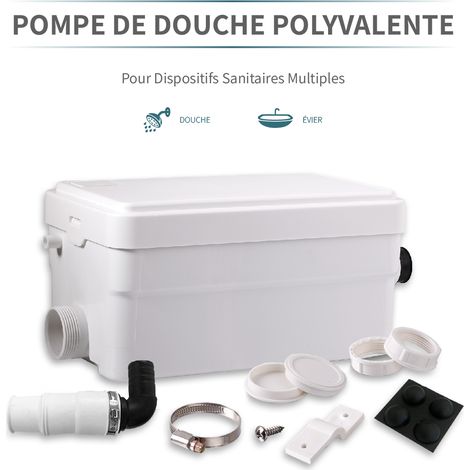 Pompe de relevage pour douche 250W – Débit 135 L/min – Évacuation jusqu'à 10 m verticalement – Filtre à charbon inclus – Silencieuse 30-40 dB – Trad4U