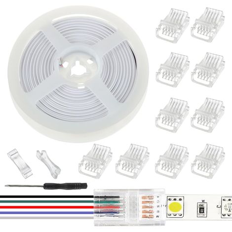 10 Pièces LED Strip Connector RGB Lights Adapter Lighting Pin Connecteurs clairs sans fil Gapless Track Lighting Connector avec 5M/16.4ft câble(5 PIN 12 MM) (1/5)