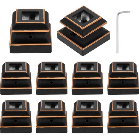 Lot de 10 chaussures plates d'escalier pour balustre carré de 1,3 cm, noir et doré Sabot de balustre en aluminium avec vis pour intérieur d'escalier, rampe, garde-corps de terrasse (1/5)