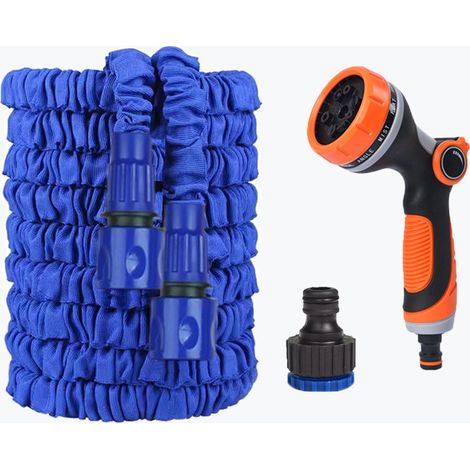 7,5 m (25 Fuß) dehnbarer Gartenschlauch – Orange & Schwarz, verstellbare Spritzpistole, Premium-Set-lsw