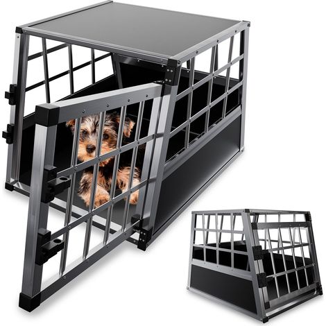 Juskys Alu Hundetransportbox – Auto Hundebox robust & pflegeleicht, Gittertür verschließbar, Aluminium Transportbox für Hunde - Größe M - 69×54×51 cm (1/5)