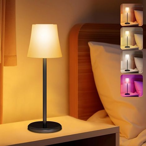 Lampe de table LED sans fil, 3 Température de Couleur +RGB Rechargeable Intensité Réglable Lampe de Chevet, Contrôle Touche Tactile IP54 Etanche pour Extérieur Chambre Dîner Jardin Café (1/5)
