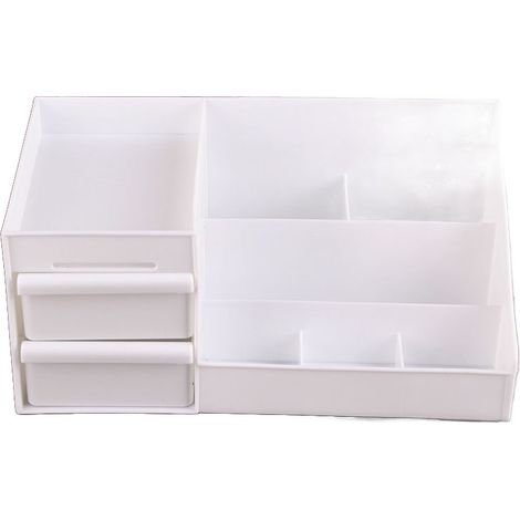 Boîte de rangement cosmétique élégante et multifonctionnelle, organisateur de maquillage de comptoir avec tiroirs, idéale pour l'école, le bureau et les fournitures artistiques (taille M, blanc). (1/5)