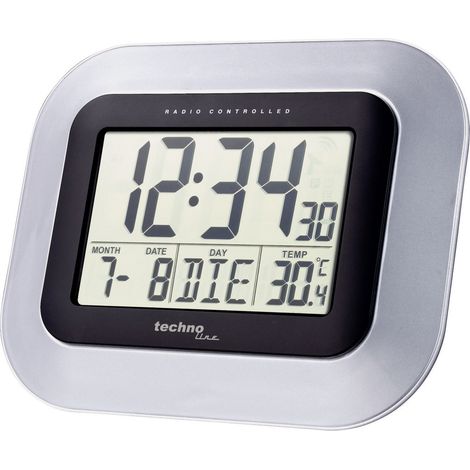 Horloge murale Techno Line WS 8005 radiopiloté(e) 22.8 cm x 18 cm x 2.8 cm argent, noir