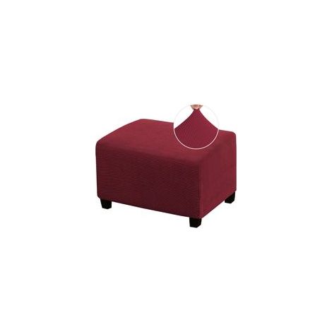 Rechteckiger, elastischer Hockerbezug, ideal für Wohnzimmerhocker. Hergestellt aus dickem, kariertem Jacquard-Stoff mit einem elastischen Band an der Unterseite (Standardgröße, bordeauxrot-Crezuo).