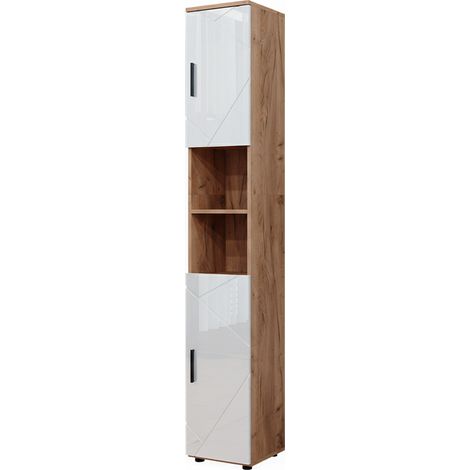 Meuble de rangement de salle de bain Irma, Chêne, 30 x 192 cm avec portes, et compartiments ouverts, Vicco