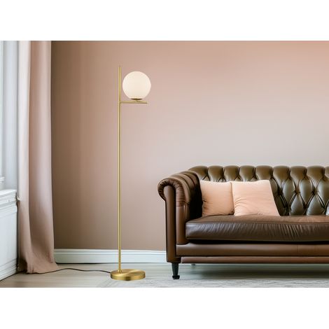 Retro Stehlampe PURE Messing mit Glaskugel Lampenschirm Weiß, Höhe 150cm (1/5)