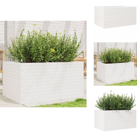 Jardinière blanc 90x60x45,5 cm bois de pin massif - Jardinier - Pot De Fleurs - Bac À Plantation - Extérieur - Terrasse (1/5)