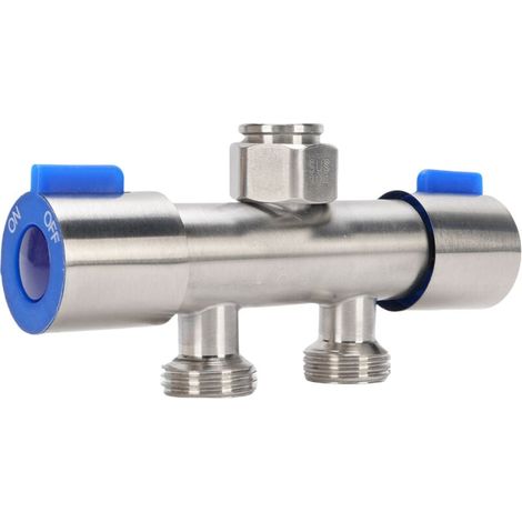 Wasserhahnverteiler aus Edelstahl 304 – 1 Einlass / 2 Ausgänge – G1/2 Zoll – für Toiletten/Wasserhähne/Küchengeräte/Geschirrspüler/Wasserreiniger usw. (1/4)