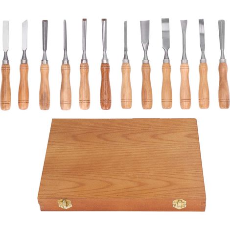 12-teiliges Holzschnitzwerkzeug-Set: CRV-Klingen, Holzgriffe, Graviermeißel für DIY-Bastelarbeiten (1/5)