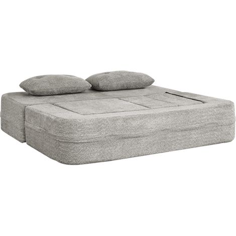 Canapé modulaire 2 places convertible en lit avec fauteuil, tissu gris clair, poches latérales, mousse mémoire, sans montage - CHICFURN (1/5)