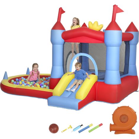 AIYAPLAY Castello Gonfiabile per Bambini con Scivolo, Piscina e Soffiatore, Blu (1/5)