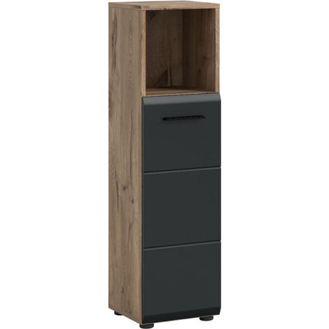Ice Badschrank 1 Tür, 1 Regal Schwarz matt, Eiche Dekor.
