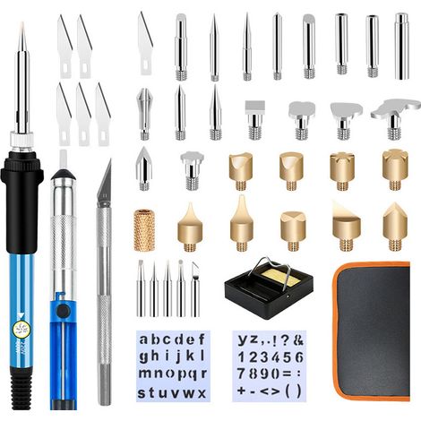 Kit per pirografia, saldatore, 43 pezzi, 60 W, hobby per adulti, incisore creativo per tronchi di legno, sughero, pelle, incisione, intaglio del legno, temperatura regolabile, lunghezza (1/5)
