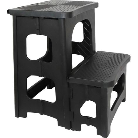 Sgabello pieghevole con design antiscivolo, colore nero. (1/2)