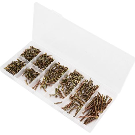 Vis à bois inoxydables autoforeuses tête fraisée, lot de 345 pièces, assortiment de vis galvanisées, visserie multifonctionnelle pour bricolage. (1/5)