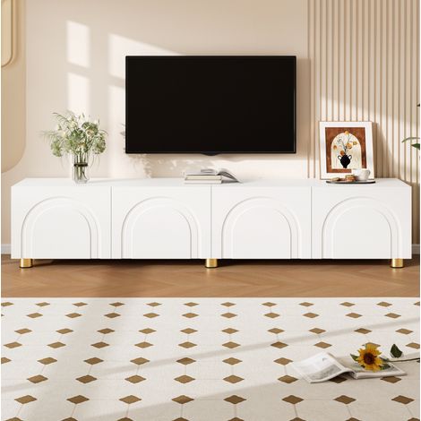 Mueble TV blanco de 180 cm con 4 puertas con relieve arqueado y patas metálicas HAVRYA (1/5)