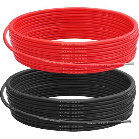 Fil de Silicone de Calibre 14, 2.07 m㎡ 10 AWG Câble électrique 10m(5m Rouge+5m Noir), Faible Impédance Douce et Flexible 0.08 mm 400 Torons Fil de Cuivre pour Voiture RC/Drone/Projets Arduino (1/5)