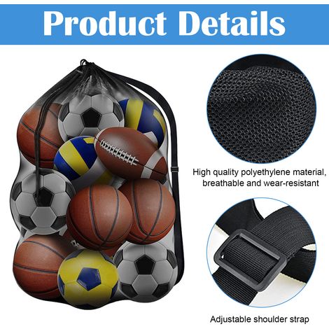 Sac en filet - 62 x 90 cm - pour ballons de football basketball volley rugby - avec cordon de fermeture et bretelles réglables - 1 pièce (1/5)