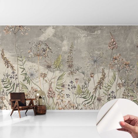 Selbstklebend Tapete - abwaschbar - Arbeitszimmer - Esszimmer- Top Qualität Wiesenpflanzen 416x254 cm