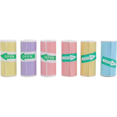 6 rouleaux papier thermique multicolore 57x25mm – Lisse autocollant imprimante sans encre photo note étiquette, impression (1/5)