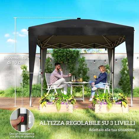Abri jardin pliable 3x3 m, hauteur réglable, éclairage central avec télécommande, métal et polyester, noir. (1/5)