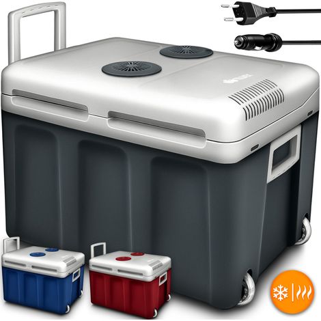 tillvex Glacière électrique 40L (Rouge) avec roulettes  Mini réfrigérateur 230V et 12V pour voiture camping  Froid & Chaud  Mode ECO