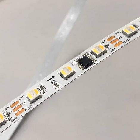 5-in-1 RGB LED strip with dual color temperature RGBCW 12V with 3-point control and unidirectional RGB lighting.
