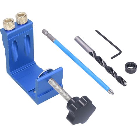 Gabarit de perçage oblique à 15° pour le travail du bois, kit de perçage pour chevilles, accessoire de menuiserie bleu (1/5)
