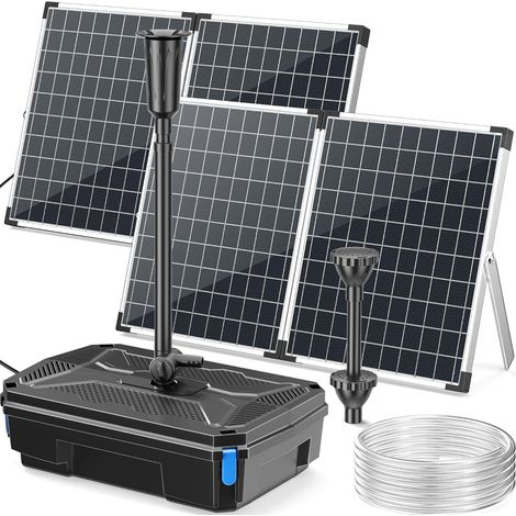 Kit de Filtre Solaire pour Bassin et Pompe de Fontaine 100W, Pompe Submersible 4500L/h avec Filtration 4 Niveaux et 3 Buses pour Bassins Extérieurs, Aquariums, Cascades de Jardin (1/5)