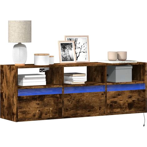 TV-Wandschrank mit LED-Beleuchtung Räuchereiche 130x31x45 cm (1/5)