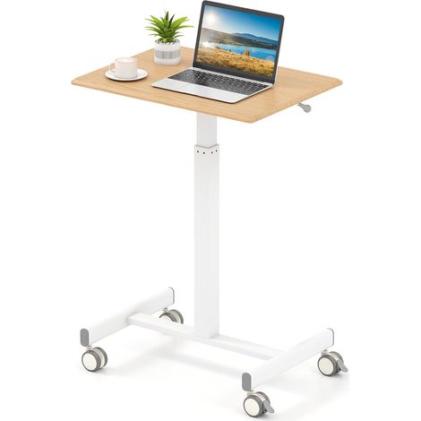 Bureau Mobile Réglable en Hauteur, Bureau Assis-Debout avec roulettes Bloqantes, Postes de Travail Informatiques avec Vérin à Gaz pour Ordinateur, Livres, 65 x 48 x 74,5-108,5 CM (1/5)