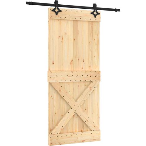 Sliding Door Natural and Black 90 x 210 cm Solid Pine Wood vidaXL (1/5)