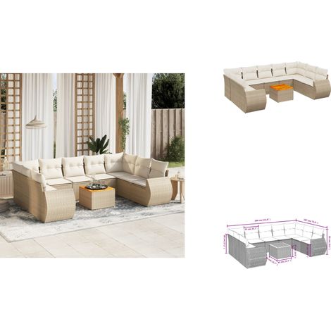 10-tlg. Garten-Sofagarnitur mit Kissen Beige Poly Rattan - Gartenmöbel - Esszimmergarnituren - Outdoor Möbel - Lounge Set - Rattan Sessel (1/3)