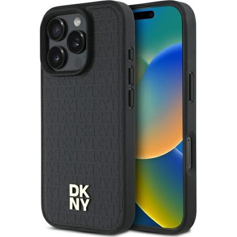 DKNY DKHMP16LPSHRPSK iPhone 16 Pro 6,3" Hartschalenetui, schwarz/schwarz, mit sich wiederholendem Muster, Stack-Logo und MagSafe-Funktion (1/5)