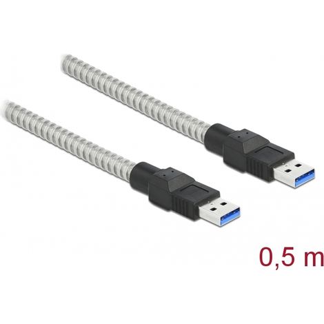 Delock Cable USB 3.2 Gen 1 de Tipo-A macho a Tipo-A macho con cubierta metÃ¡lica 0,5 m