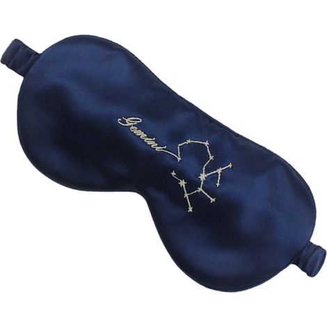 Masque de sommeil en soie à motifs douze constellations, avec bande de maintien épousant la forme du visage et sangle pour un confort optimal (bleu marine). (1/5)