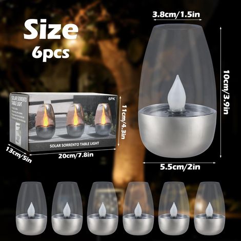 Set di 6 candele solari da esterno, lumini LED, fiamma tremolante, impermeabili, resistenti alle intemperie, per giardino, campeggio, decorazione per interni (1/4)