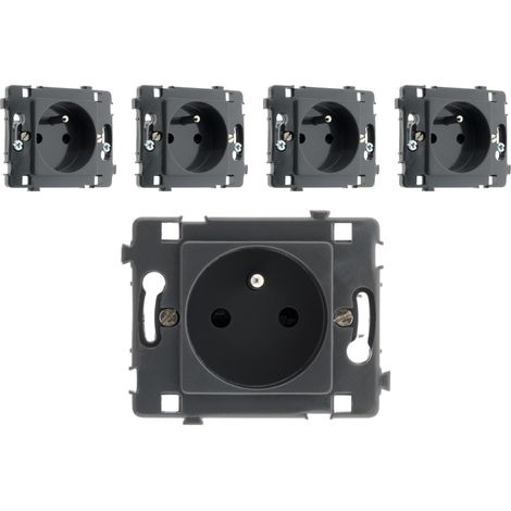Pack de 5 prises 16A 2+T nu noir – Norme NF – Pour installations électriques – Finitions soignées et ergonomiques – Clarys