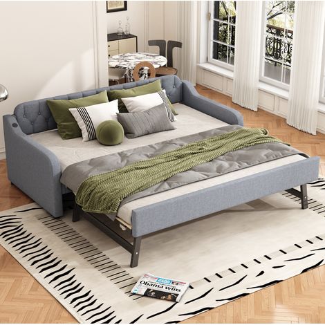 letto 90x200 estraibile con USB grigio design moderno OKMYHOME (1/5)