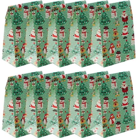 Weihnachtstüten, 10 Weihnachtstüten aus Kraftpapier, Geschenktüten für Weihnachten, Partyzubehör für die Schule, Gastgeschenke, grün
