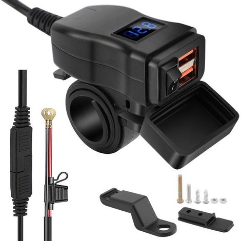 Prise USB Moto, Prise de Chargeur de Voiture USB Double, Chargeur USB Moto Étanche Charge Rapide avec Interrupteur, Prise USB 12-24V pour Moto Bateau Marin Caravane (blue) (1/4)