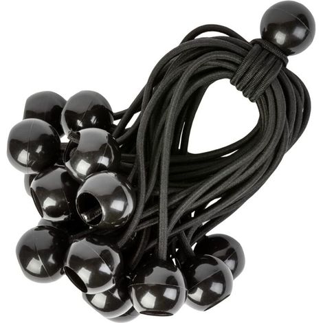 Cordons Élastiques avec Boules - Lot de 25 x 15 cm Tendeurs Universels avec Attaches - Sangle Elastique Résistant Parfaite pour Le Camping, Les Bagages & Bâches - Noir (1/4)