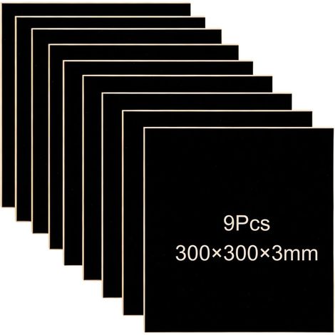 Lot de 9 feuilles de contreplaqué colorées - 300 x 300 x 3 mm - Panneaux de tilleul peints aux UV - Pour bricolage, découpe et gravure laser, modélisme, combustion du bois (noir) (1/5)